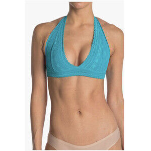 French Affair Women's Lace Halter Bralette In Bluebird Size M